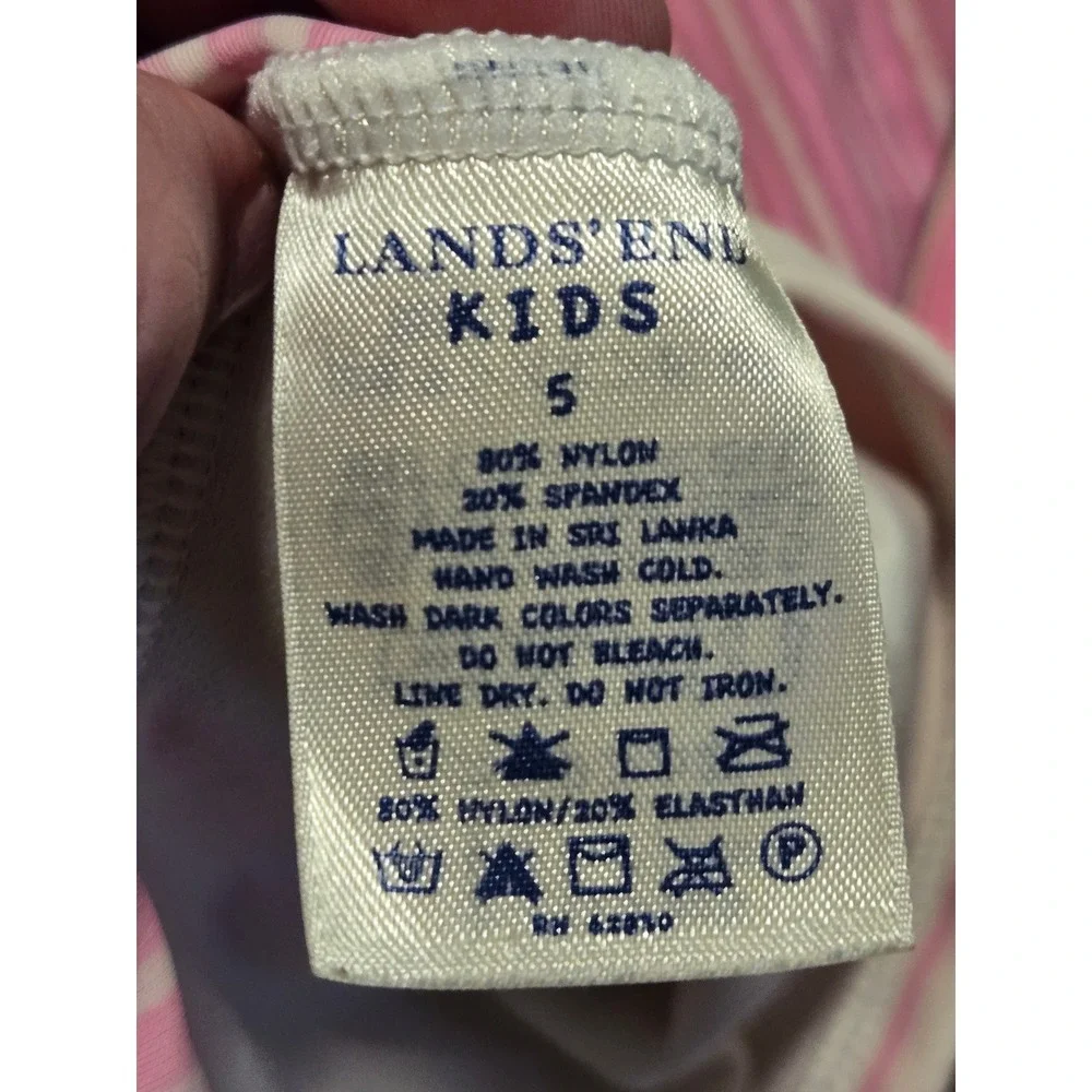 Lands End Kids Girls 5 Pink Orange White Striped Adjustable Tankini Swim Top